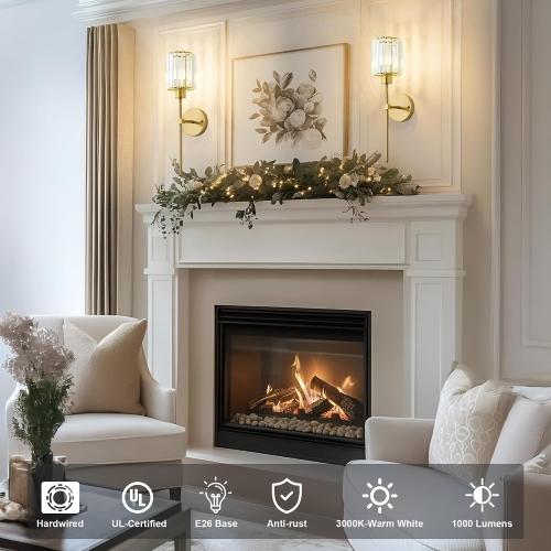 KARTOOSH Hardwired Crystal Wall Sconces Set of 2