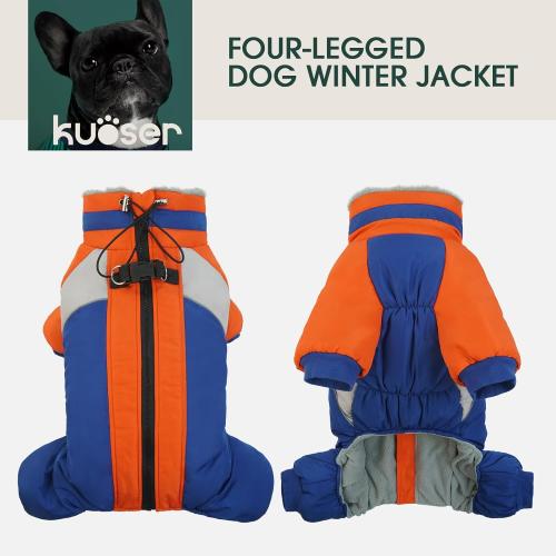 Kuoser Fullbody Dog Jacket, Large Dog Winter Coat with Built-in Harness, Reflective, Suitable for Begle, Corgi, Labrador (Blue XL)