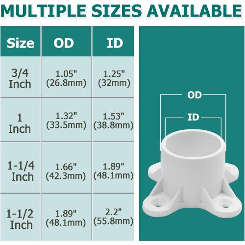 12Pcs 1Inch PVC Table Leg Cap Pipe Flange Fittings