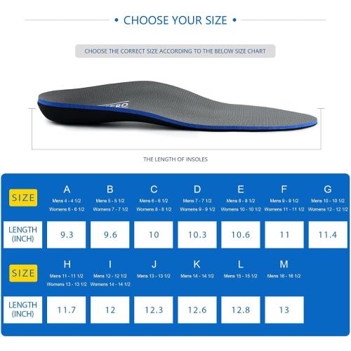 Plantar Fasciitis Feet Insoles Arch Supports Orthotics Inserts Relieve Flat Feet, High Arch (Mens 9-9 1/2 | Womens 11-11 1/2)
