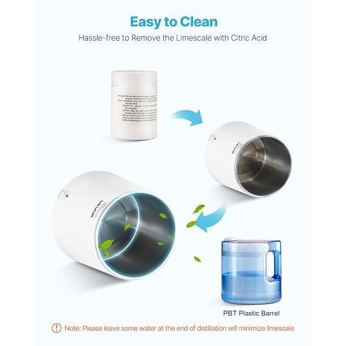 VEVOR Water Distiller, 6L/1.6 Gallon Larger Distilled Machine, 900W Distilling Water Maker, 0-99H Timing Set, Time & Temp Display, 304 Stainless Steel Interior Stiller with Plastic Carafe, White