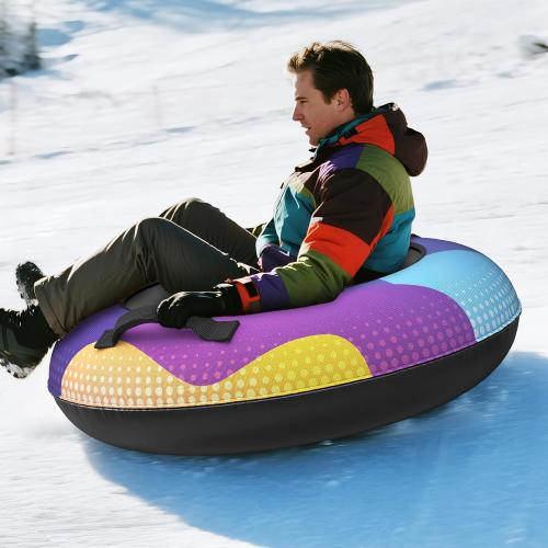 Snow Tube,48 Inch Big Heavy-Duty Inflatable Snow Sled with Premium Canvas Cover for Kids Adults,Thickened Hard Bottom Sleds for Snow with Detachable Tow Strap,Winter Outdoor Fun Snow Toys Gifts