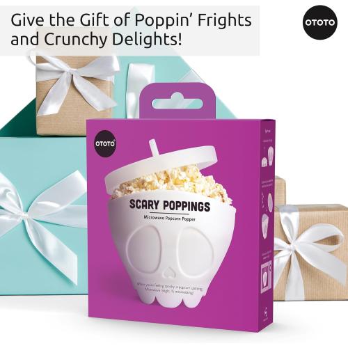 Color White OTOTO New Scary Poppings Microwave Popcorn Popper - Gothic Popcorn Microwave Popper, Silicone Microwave Popcorn, Collapsible Bowl Popcorn Bowls, Halloween Goth Accessories Goth Gifts (White)
