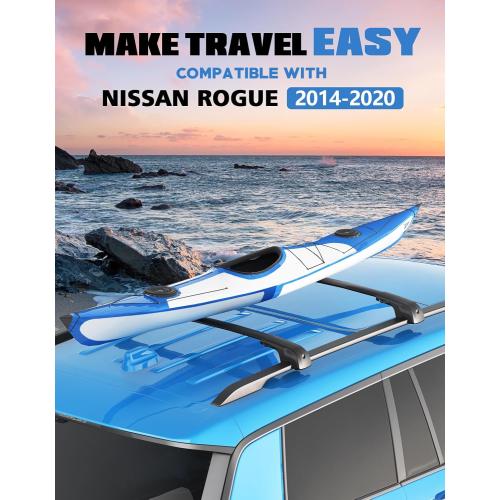 FengYu 300lb Lockable Roof Rack Cross Bars Compatible with Nissan Rogue 2014-2020 (with Raised Side Rails), Heavy Duty Aluminum Roof Rails Crossbars Cargo Bars Canoe Rooftop Black Carrier Luggage