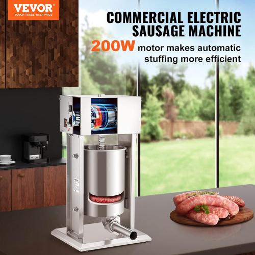VEVOR Sausage Stuffer, 22LBS/10L Capacity, 304 Stainless Steel Electric Sausage Stuffer, Vertical Electric Stuffer Adjustable Speed Stainless Steel Heavy Duty Sausage Filler Meat Stuffer