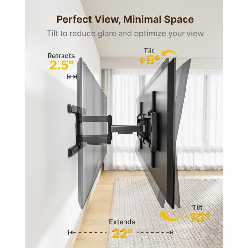 monTEK Full Motion TV Wall Mount for 43–95 TVs, Pre-Assembled & up to150lbs, Heavy Duty TV Mount Bracket with Tool-Free Tilt/Swivel/Extension, Max VESA 800x400, Fits 16/18 Studs