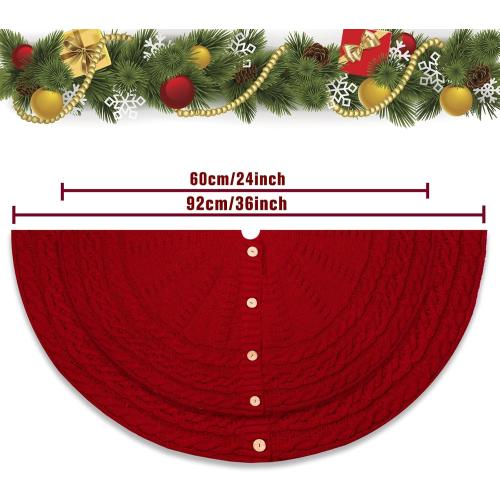 Red Christmas Tree Skirt 24 Inch, Knitted Tree Skirt for 4Ft Pencil Tree, Vintage Thick Small Tree Skirt for Christmas Trees Decoration, Xmas Home Indoor Farmhouse Decorations