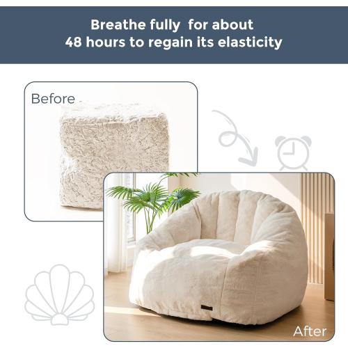 MAXYOYO Giant Bean Bag Chair, Oversized Bean Bag Couch for Adults and Kids, Faux Fur Shell-Shaped Large Chair with Filler, Stuffed Big Accent Sofa Lounge Floor Sofa for Gaming, Reading, Beige