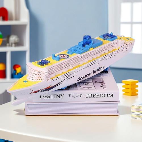 19'' Large Cruise Ship Toys for Kids Ages 3-5, Auto-Cruise Ship Toy with Flashing LED Lights & music, Omnidirectional Wheels Electric Boat Toys for Toddlers Ages 1-6, Birthday Children’s Day Gift
