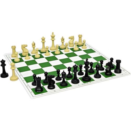 StonKraft 18.2'' x 18.2'' Tournament Chess Vinyl Foldable Chess Game with Solid Plastic Pieces (with Extra Queen) - Ideal for Professional Chess Players