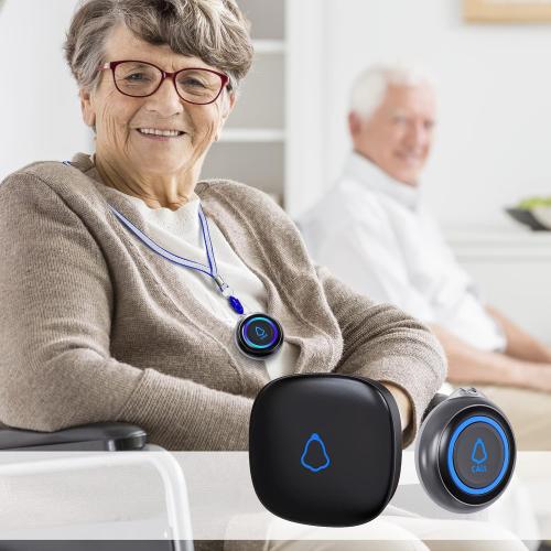 Wireless Caregiver Pager, 2 Call Buttons   2 Receivers for Elderly at Home