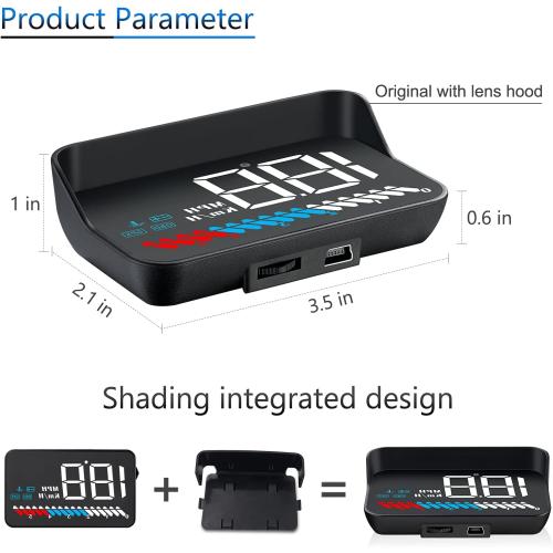 Car HUD Head Up Display M7, OBD/GPS Smart Gauge, Driving Speed, Engine RPM, Voltage, Water Temperature, Etc.., Works Great for All Cars