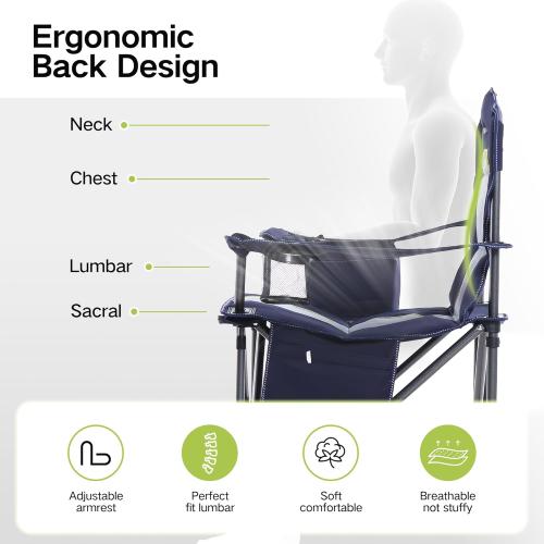 GREEN PARTY Folding Camping Chair Oversized Heavy Duty Lawn Chair with Cooler Bag, Cup Holder, Storage Pocket, Collapsible Padded Outdoor Arm Chair, Quad Lumbar