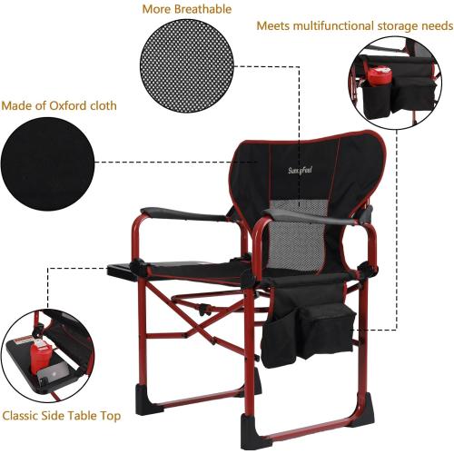 SUNNYFEEL Camping Directors Chair Aluminum Oversized Portable Folding Chair with Side Pocket and Adjustable Side Table for Beach, Fishing, Trip, Picnic, Lawn, Concert Outdoor Foldable Camp Chairs