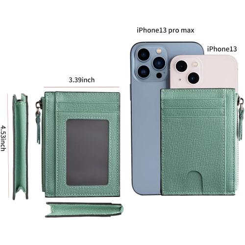 Slim Wallet for Women Small Leather RFID Blocking Credit Card Holder Minimalist Front Pocket Wallet with Coin Purses & Pouches,Green