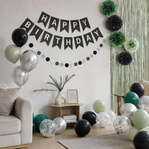 ANSOMO Sage Green and Black Happy Birthday Party Decorations Men Boys
