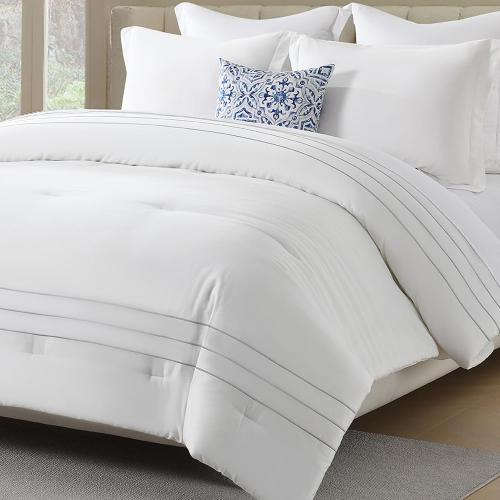 SahSahCasa Long-Staple Cotton Comforter Set King Size, Fluffy Bedding Set for King Bed, Embroidery Striped Lightweight Quilted Bed Set, 104 × 90, 3pcs, White