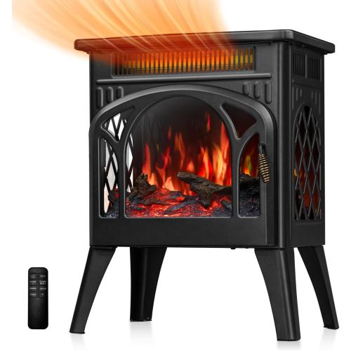 R.W.FLAME Electric Fireplace Heater 17 with Remote Control, Cathedral Stylish, Different Flame Effects and Log Set Colors, Adjustable Brightness and Heating Mode, Overheating Safe Design
