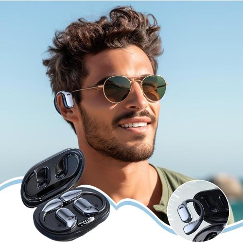 Black 144 Language Support Headphones with Battery Indicator - Real Time Translator Earbuds | Open Ear Wearable Device for Instant Bilingual Conversation, Fitness Audio, Music Listening, Way Speech