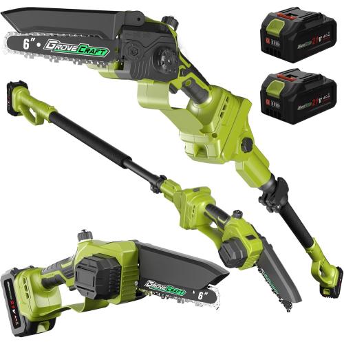 2-IN-1 Cordless Pole Saw & Mini Chainsaw, Two 4.0Ah Battery Powered 6 Inch Electric Pole Chainsaw, 15Ft MAX Reach Pole Saw for Tree Trimming