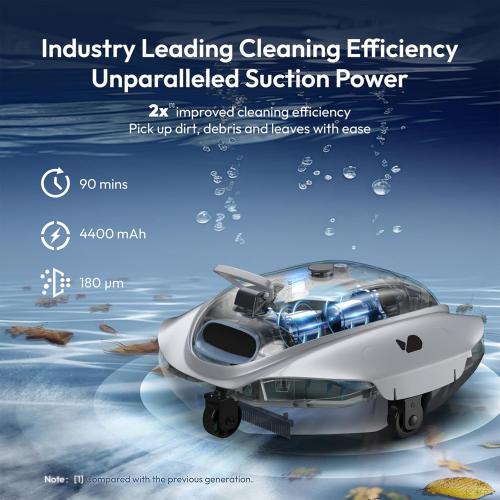 Bubot 300P Robotic Pool Cleaner, Cordless Pool Vacuum with Industry Leading Suction Power, Bluehole Tech, DirtLock Tech, Smart Sensor for Above-Ground Flat Pools up to 850 Sq.Ft, Silver