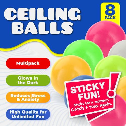 Glorbs Sticky Stress Balls - Fidget Toys Pack of 7 - Glow in The Dark Stress Ball - Sticks to Ceiling and Wall - Stress Relief Gifts, Party Favors, Squishy Toys, Anxiety Relief Stress Balls for Adults