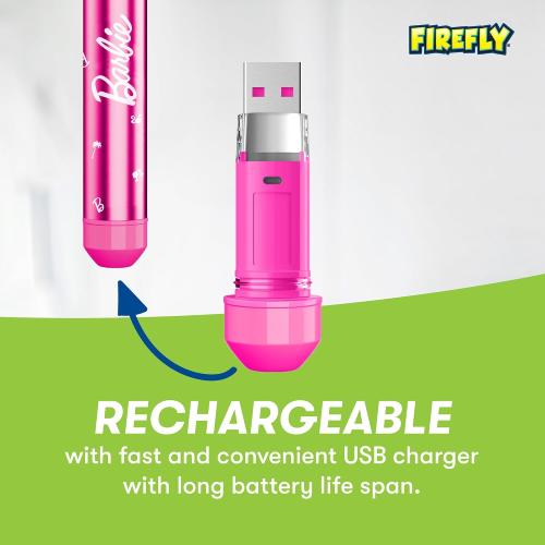 FIREFLY Slim Sonic Barbie Toothbrush with USB Charging and Antibacterial Cover, Ages 3 , 1 Count