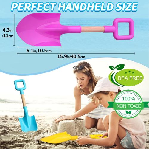 16 Jumbo Beach Sand Shovels Toys for Kids, Pink Gardening Tool Kits, Sturdy Long Wooden Spade for Sand Snow Digging, ABS Plastic Scoops Gift for Summer Winter Camping Backyard Planting (3PCS)