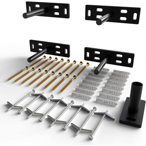 Set of 4 Size 5x1 3/8x 8 Floating Shelf Brackets Heavy Duty (1/4 inch Thick Baseplate) Painted Black Mild Steel/Bracket for Hidden Wall Shelves Support Hardware Mount Kitchen/Nursery Decor (4 inch Rods)