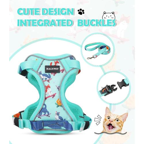 Halypet Cat Harness and Leash Set[MAX Safety 4th-Gen] Cute Escape Proof Vest Harness for Girl&Boy Cat Walking, Comfortable Adjustable Leash and Reflective Strips for Outdoor Kitten, S Purrfect Green