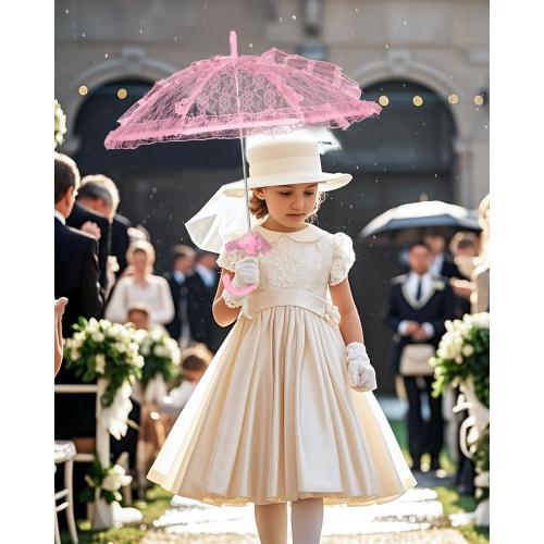 Mini Lace Embroidery Parasol for Kids   Vintage Bridal Umbrella for Wedding Flower Girls, Small Decorative Lace Parasol for Tea Party