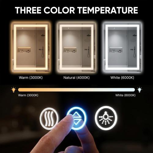 Antok 24x36 LED Bathroom Mirror with Lights, Backlit   Front Lit Vanity Mirror with CRI>90, Dimmable Anti-Fog Smart Mirror with Memory Function, 3 Color Temperatures, Shatterproof Tempered Glass, ETL