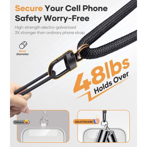 for Phone Lanyard Crossbody with 2X TPU Clear Tabs, Adjustable Anti Theft Strap, Premium Metal Buckles, Comfortable Universal Neck Wrist Lanyard for Travel Outdoor, Black