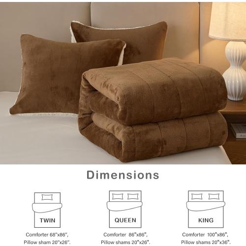 3-Layer Luxury Flannel Fleece Thick Bed Blanket King Size, Soft Plush Velvet Sherpa Blanket with 2 Pillow Shams Heavy Warm for Winter, Breathable n Washable, Brown