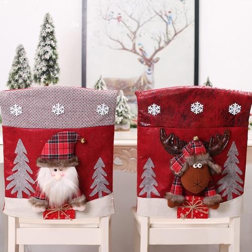 FQQWEE 4PCS Christmas Chair Covers, 3D Cute Plush Christmas Chair Back Covers, Xmas Dinner Chairs Cover, Christmas Dining Chair Slipcovers, Santa Claus, Snowman, Elk(#2)