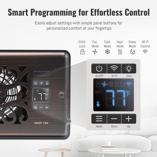 Register Booster Fan for 4 x 12 Register Holes, Quiet Vent Fan Booster with Intelligent Thermostat, Improves Heating Cooling, App Control, 10-Speeds, Charleston Smart Register Vent, ORB