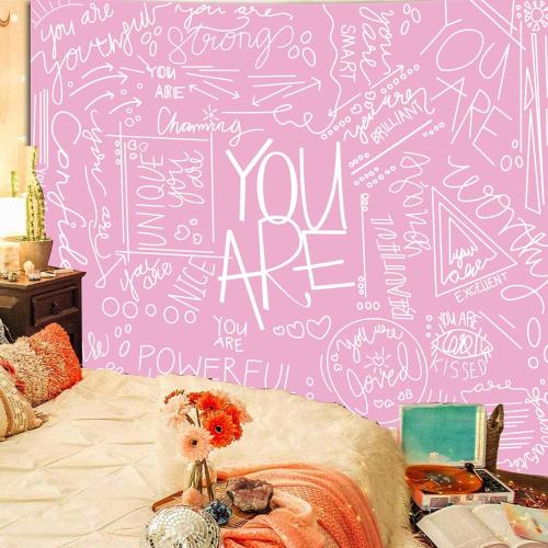 Miytal Quote You Are Inspirational Wall Tapestry, Positive Saying Wall Art Wall Hanging Pink Aesthetic Tapestry for Teen Girl Bedroom Dorm 51.2 x 59.1 Inches - White Pink