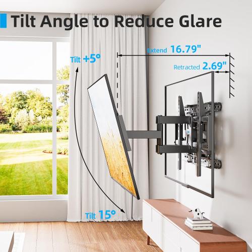 USX STAR Full Motion TV Wall Mount 24 inch Studs for Most 42-86 Inch TVs, Adjustable TV Wall Mount Swivel and Tilt, Loading 110 LBS, Max VESA 600x400mm, Fits 16, 18, 24 Studs