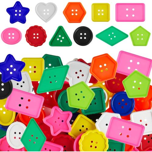 Big Bright Buttons Craft 1.2 Inch Kids Vivid Colors Large Buttons Plastic Assorted Cute Shape Colorful Toys for Arts, Crafts DIY Projects(200 Pcs)