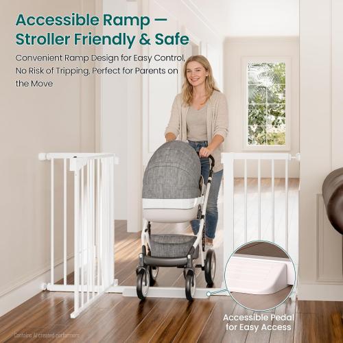 Cumbor 30-54 Extra Wide Baby Gate for Stairs, Dual Lock & Self-Closing Dog Gate Indoor, Easy Install Pet Gate for Doorways, Hallways & Kitchen, Easy Walk Thru Safety Proofing for Babies & Pets, White