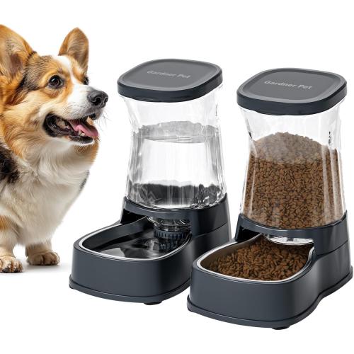Gardner Pet Automatic Dog Water Dispenser Gravity Stainless Steel Waterer & Food Feeder Set, 100% BPA Free Large Capacity Feeding Bowls for Medium & Large-Sized Dogs Cats Other Pets -(1 Gallon x2)