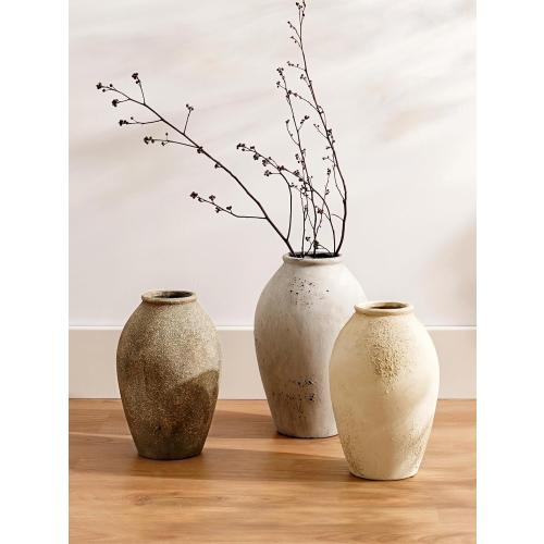 LE TAUCI Ceramic Flower Vase, 13.2 Inch Large Rustic Farmhouse Vase, Tall Floor Vase for Home Decor, Living Room Table & Mantel Centerpiece, Watertight & Sturdy, Matte Sandy Beige White