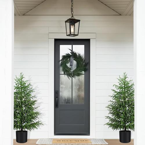 Norfolk Pine Christmas Tree Real Touch Faux Tree with Black Pot, Realistic Indoor Holiday Decor fo Christmas Entryway, Living Room Office (4FT-2Pack)