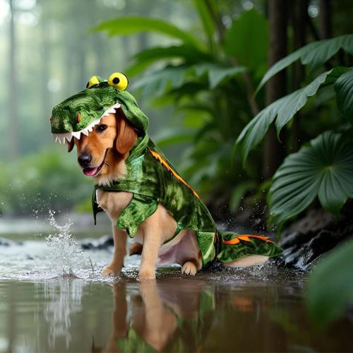 Size XL Color Green Large Dog Costume Halloween Dog Crocodile Costume Pets Winter Warm Coat Jumpsuits (XL, Green)