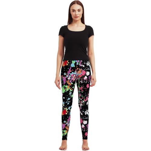 One size sissycos Women's 80s Leggings Neon Artistic Splash Printed Buttery Soft Stretchy Pants