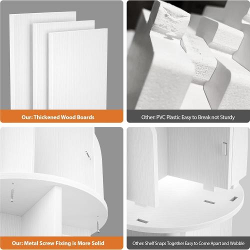 Aheaplus Rotating Bookshelf, Small Corner Bookshelf for Small Space, 360 Display 4 Tier Floor Standing Bookcase Storage Rack, Wood Narrow Book Shelf Organizer for Bedroom, Living Room, White