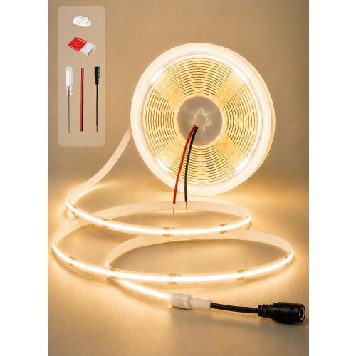 COB LED Tape Lights, 3000K Warm White, 16.4ft, Adapter Not Inc.