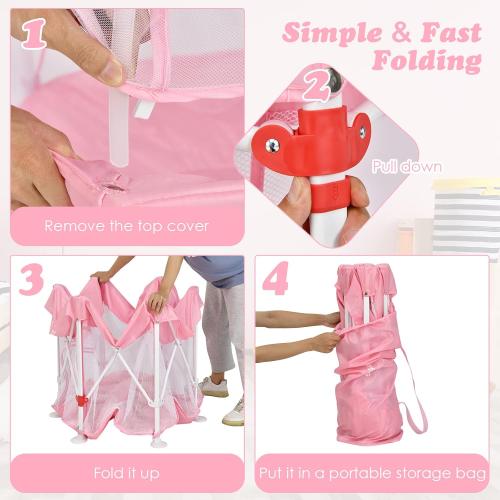 INFANS Baby Playpen with Removable Mesh & UV Canopy, 53 Portable Playhouse with Carry Bag, Dome, Padded Floor, Easy Folding Playard Activity Center (Light Pink)