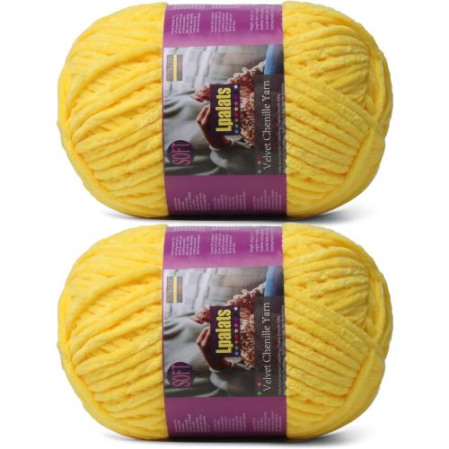 Set of 2 Color yellow Chunky Chenille Yarn for Crocheting - 2x200g Baby Blanket Yarn for Crocheting Soft - 350 Yards Fluffy Thick Plush Yarns for Knitting Blankets Amigurumi (2, Yellow)