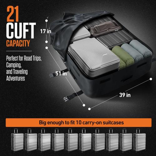 Color Black VENTURE 4TH Rooftop Cargo Carrier -  Waterproof Car Roof Cargo Bag with Tie-Down & Compression Straps, Fits Most Vehicles with or Without Roof Racks, Sidebars & Crossbars